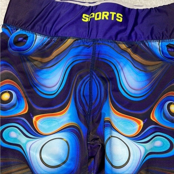Sports Leggings Blue spiral Galaxy circles Size Small Med Gym Workout Space - Picture 7 of 11